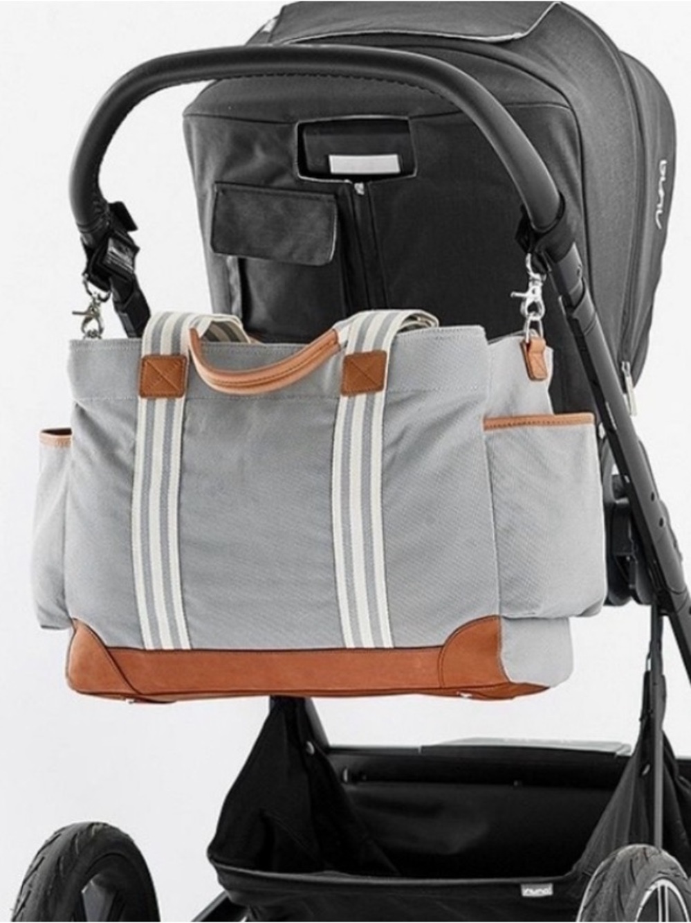 NWT Pottery Barn Canvas Diaper Tote with Striped Shoulder Straps
